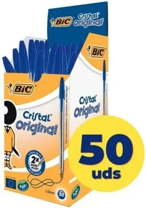 Caja de Bolígrafos de Tinta de Aceite Bic Cristal Original 8373609/ 50 unidades/ Azules