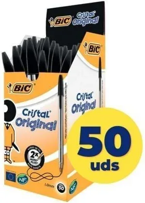 Caja de Bolígrafos de Tinta de Aceite Bic Cristal Original 8373639/ 50 unidades/ Negros
