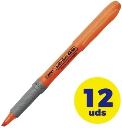 Caja de Marcadores Fluorescentes Bic Brite Liner Grip/ 12 unidades/ Naranjas
