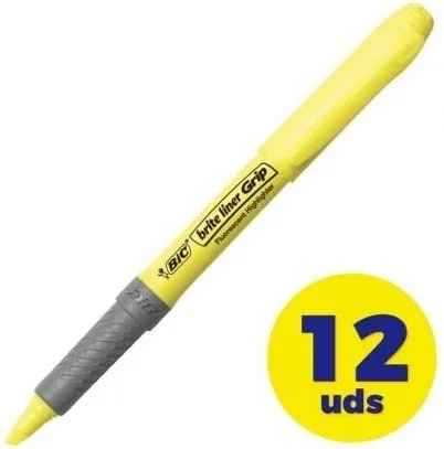Caja de Marcadores Fluorescentes Bic Brite Liner Grip/ 12 unidades/ Amarillos