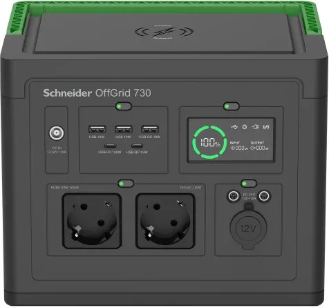 SCHNEIDER OFFGRID PORTABLE POWER STATION 730, 738WH LITHIUM-ION, 2 SCHUKO, SINEWAVE
