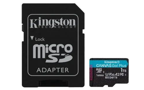 Kingston Technology Tarjeta microSDXC Canvas Go Plus Gen4 de 1 TB, 200 MB/s, A2 U3 V30 y adaptador