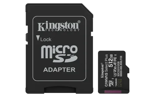 Kingston Technology 512GB microSDXC Canvas Select Plus Gen3 150MB/s A1 (Incluye adaptador de SD)