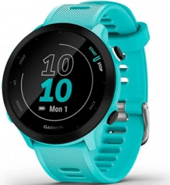 Reloj smartwatch garmin forerunner 55 Bluetooth GPS 42mm mip turquesa resistencia agua 5atm pulsómetro sueño