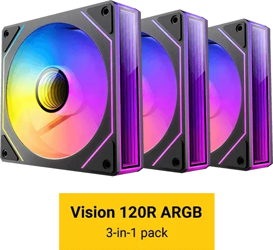 KIT 3 VENTILADORES AUXILIAR VISION 120R A-RGB NEGRO ANTEC