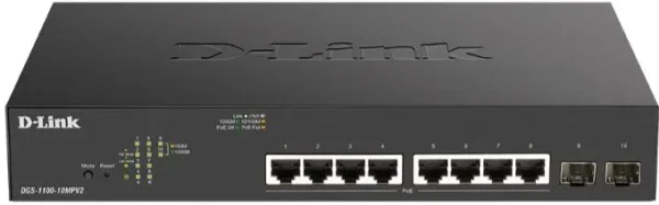 D-LINK SWITCH 8 PUERTOS 10/100/1Gbit PoE+ MAx w/2 SFP EASYSMART