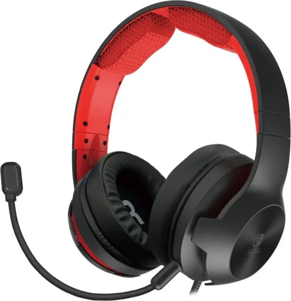 Auriculares gaming hori pro para nintendo switch jack 3.5mm negro - rojo