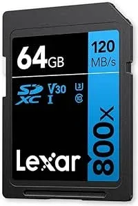 LEXAR 64GB PROFESSIONAL 800X PRO SDXC UHS-I CARDS,  UP TO 150MB/S READ, C10 V30 U3