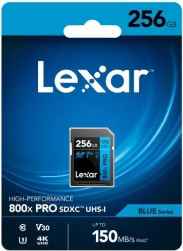 LEXAR 256GB PROFESSIONAL 800X PRO SDXC UHS-I CARDS,  UP TO 150MB/S READ 45MB/S WRITE C10 V30 U3