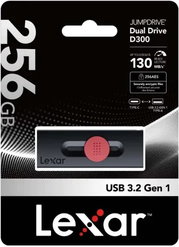 LEXAR 256GB DUAL TYPE-C AND TYPE-A USB 3.2 FLASH DRIVE, UP TO 130MB/S READ