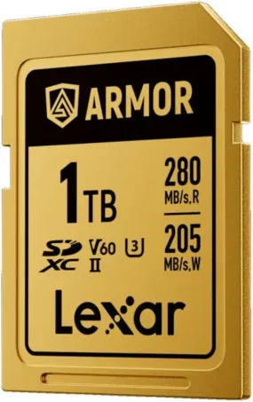 LEXAR 1TB PROFESSIONAL ARMOR GOLD SDXC UHS-II CARDS,  UP TO 280MB/S READ 210MB/S WRITE C10 V60 U3,STAINLESS STEEL CASING, IP68