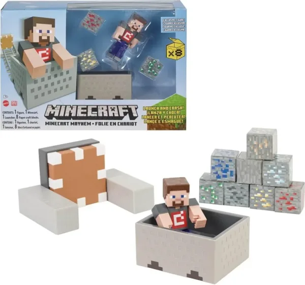 Figura mattel minecraft vagoneta explosiva lanza y choca