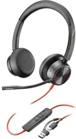 Auriculares Poly Blackwire 8225 para Microsoft Teams + Adaptador USB-C/A/ con Micrófono/ USB Tipo-C/ Negros