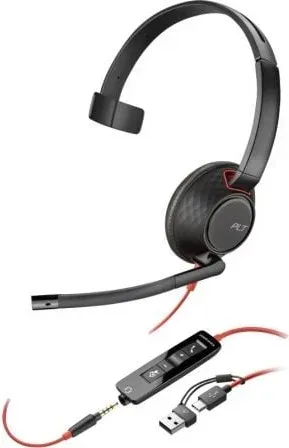 Auricular Poly Blackwire 5210 + 3.5 mm + Adaptador USB-C/A/ con Micrófono/ Jack 3.5 - USB Tipo-C/ Jack 3.5 - USB Tipo-C/ Bulk/ Negros