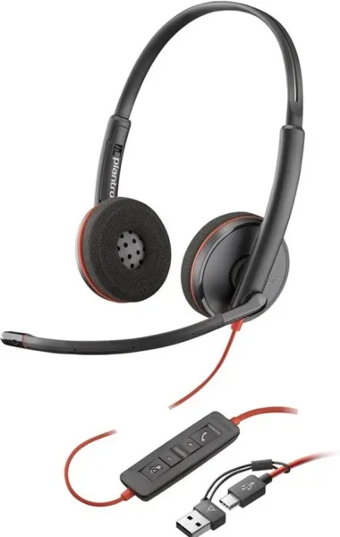 Auriculares Poly Blackwire 3220 + Adaptador USB-C/A/ con Micrófono/ USB Tipo-C/ Bulk/ Negros