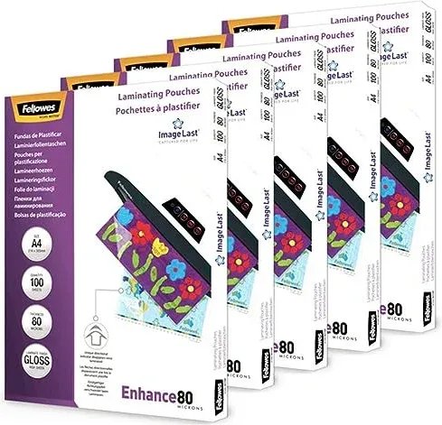 Pack 500 Fundas Plastificar 80 Micras Brillo A4 (216X303 Mm) Fellowes 100142462