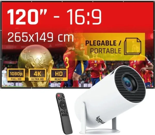 iggual Pack mini proyector + pantalla 120" plegabl