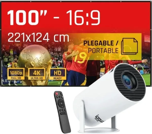 iggual Pack mini proyector + pantalla 100" plegabl