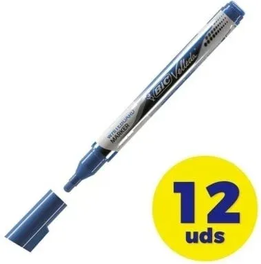 Caja de Rotuladores de Punta Redonda para Pizarra Bic Velleda 902087/ 1.5mm/ 12 unidades/ Azules