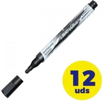 Caja de Rotuladores de Punta Redonda para Pizarra Bic Velleda 902088/ 1.5mm/ 12 unidades/ Negros