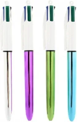 Boligrafo 4 Colores Shine Punta Fina Color Plata Azul/Negro/Rojo y Verde Bic 982873