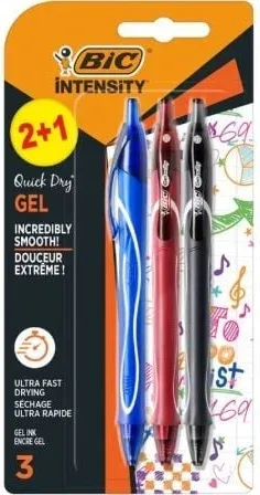 Bolígrafo de Tinta de Gel Retráctil Bic Gelocity Quick Dry 972035/ 3 unidades/ Surtidos