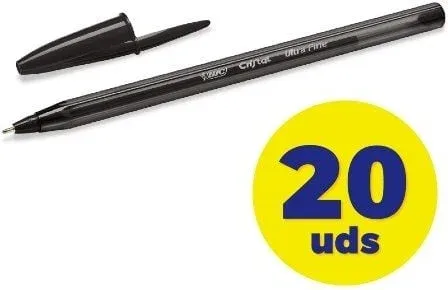 Caja de Bolígrafos de Tinta de Aceite Bic Cristal Exact Ultrafine 992603/ 20 unidades/ Negros