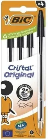 Bolígrafos de Tinta de Aceite Bic Cristal Original 516335/ 4 unidades/ Negros