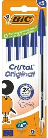 Bolígrafo de Tinta de Aceite Bic Cristal Original 516344/ 5 unidades/ Azul