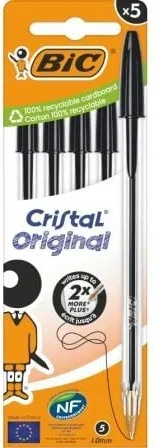 Caja de Bolígrafos de Tinta de Aceite Bic Cristal Original 516345/ 5 unidades/ Negros