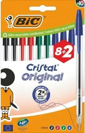 Bolígrafos de Tinta de Aceite Bic Cristal Original 516355/ 10 unidades/ Colores Surtidos
