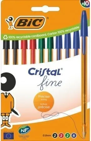 Bolígrafos de Tinta de Aceite Bic Cristal Fine 516356/ 10 unidades/ Colores Surtidos