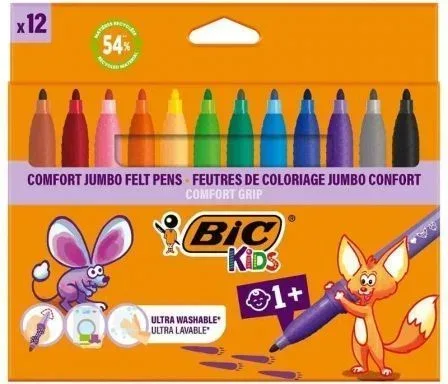 Rotuladores Punta Ancha Bic Kids Comfort Jumbo 517250/ 12 unidades/ Colores Surtidos