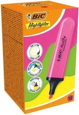 Caja de Marcadores Fluorescentes Bic Highlighter Flat Neón/ 12 unidades/ Rosas