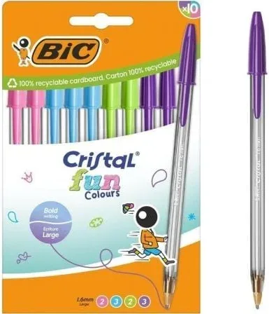 Bolígrafos de Tinta de Aceite Bic Cristal Fun 524176/ 10 unidades/ Colores Surtidos