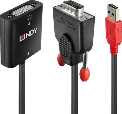 Lindy 38184 adaptador de cable de vídeo 0,2 m DVI-D VGA (D-Sub) + USB Negro, Naranja