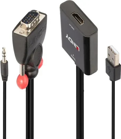 Lindy 38284 adaptador de cable de vídeo VGA (D-Sub) + 3,5mm HDMI + USB Negro