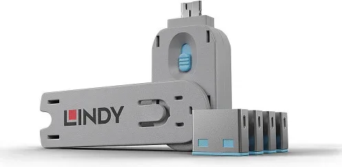 Lindy 40452 bloqueador de puerto Bloqueador de puerto + clave USB tipo A Azul Acrilonitrilo butadieno estireno (ABS) 5 pieza(s)