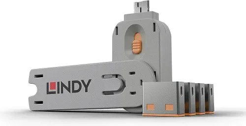 Lindy 40453 bloqueador de puerto Bloqueador de puerto + clave USB tipo A Naranja Acrilonitrilo butadieno estireno (ABS) 5 pieza(s)