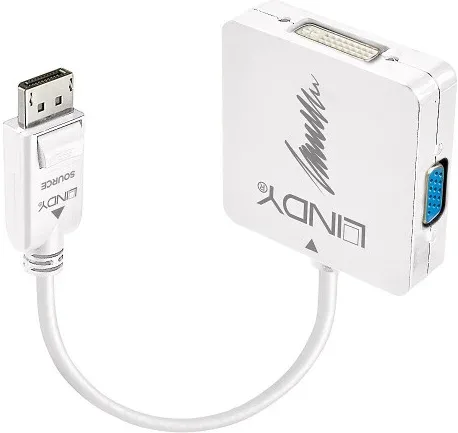 Lindy 41028 adaptador de cable de vídeo DisplayPort DVI-D + VGA (D-Sub) + HDMI Negro