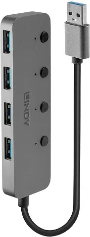 Lindy 43309 hub de interfaz USB 3.2 Gen 1 (3.1 Gen 1) Type-A 5 Mbit/s Gris