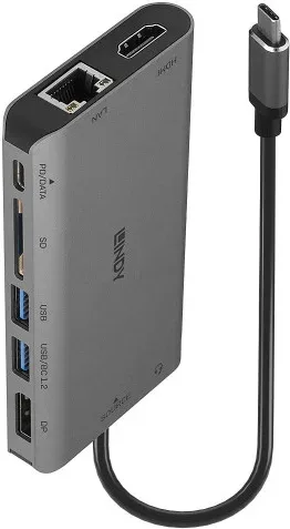 Lindy 43323 base para portátil y replicador de puertos Alámbrico USB 3.2 Gen 1 (3.1 Gen 1) Type-C Negro, Gris