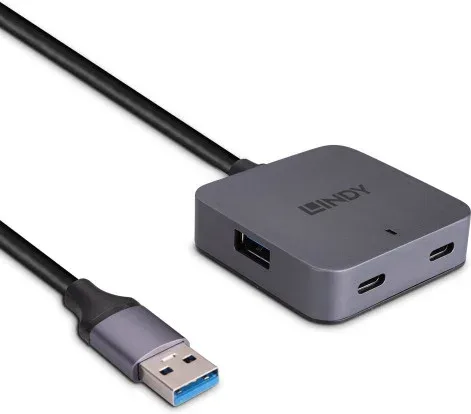 Lindy 43388 hub de interfaz USB 3.2 Gen 1 (3.1 Gen 1) Type-A 5000 Mbit/s Negro, Gris