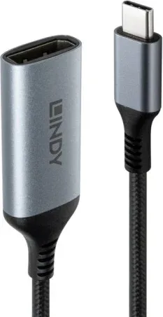 Lindy 43426 adaptador de cable de vídeo 0,15 m USB Tipo C DisplayPort Gris, Negro