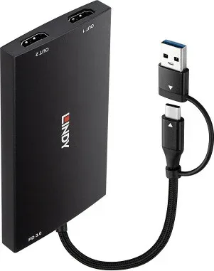 Lindy 43430 adaptador de cable de vídeo 0,11 m USB Tipo C 2 x HDMI Negro