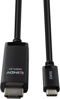 Lindy 43435 adaptador de cable de vídeo 3 m USB Tipo C HDMI Negro