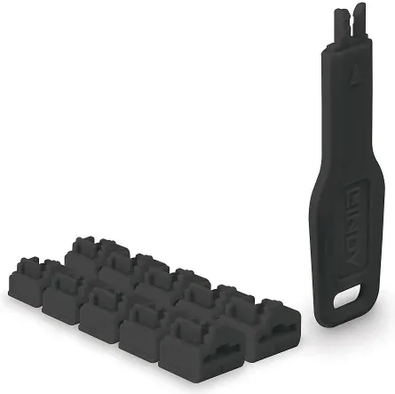 Lindy 47891 bloqueador de puerto Bloqueador de puerto + clave RJ-45 Negro Acrilonitrilo butadieno estireno (ABS) 10 pieza(s)