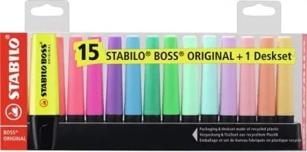 Peana de Marcadores Fluorescentes Stabilo Boss Original/ 15 Unidades/ Colores Surtidos/ Incluye Soporte