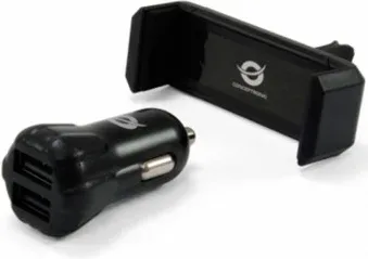 Cargador de coche USB conceptronic 2 puertos USB + soporte smartphone