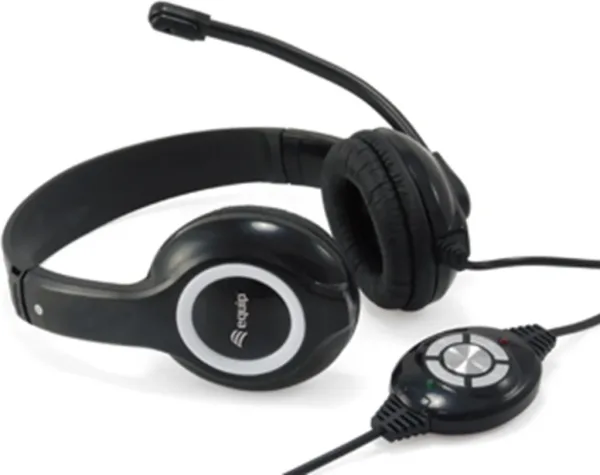 Auricular equip USB + microfono flexible control de volumen negro